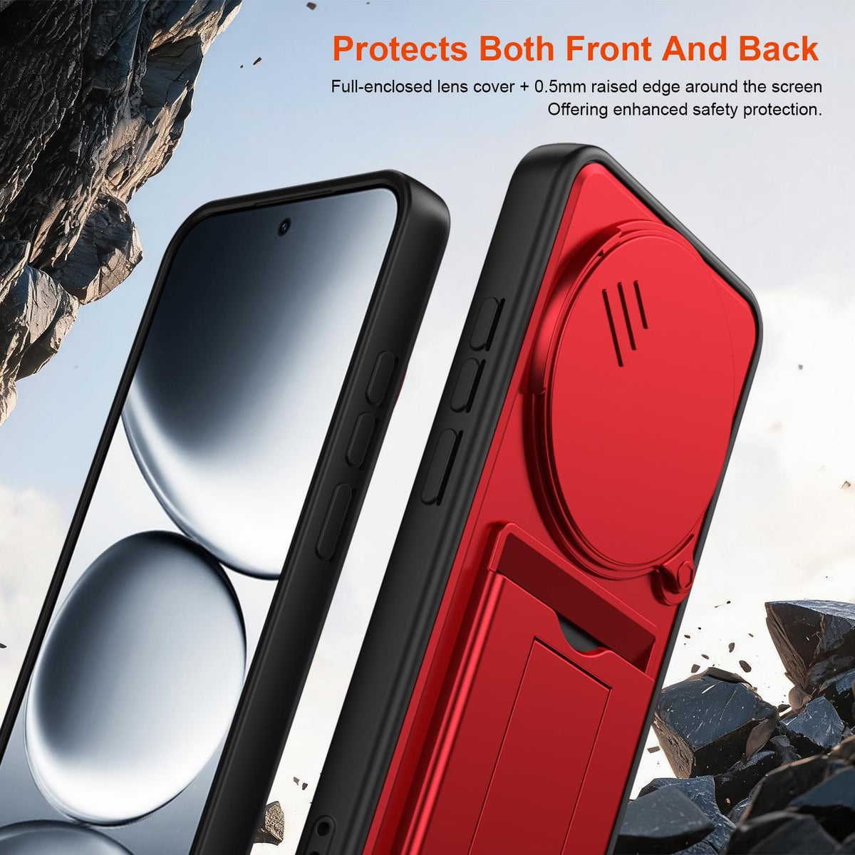 For Redmi Note 15 4G / 5G Global 164mm Card Holder Series Sliding Lens Cover PC Hybrid TPU Phone Case - Red - EDA009708403A
