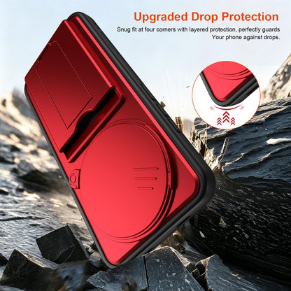 For Redmi Note 15 4G / 5G Global 164mm Card Holder Series Sliding Lens Cover PC Hybrid TPU Phone Case - Red - EDA009708403A