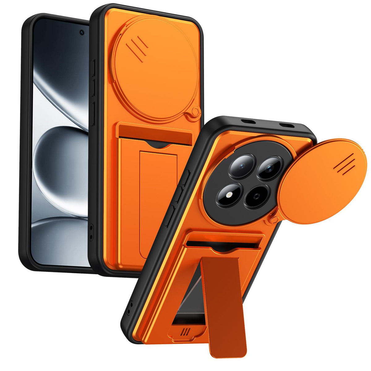 For Redmi Note 15 4G / 5G Global 164mm Card Holder Series Sliding Lens Cover PC Hybrid TPU Phone Case - Orange - EDA009708403C