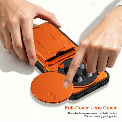For Redmi Note 15 4G / 5G Global 164mm Card Holder Series Sliding Lens Cover PC Hybrid TPU Phone Case - Orange - EDA009708403C