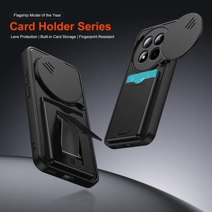 For Redmi Note 15 4G / 5G Global 164mm Card Holder Series Sliding Lens Cover PC Hybrid TPU Phone Case - Black - EDA009708403D