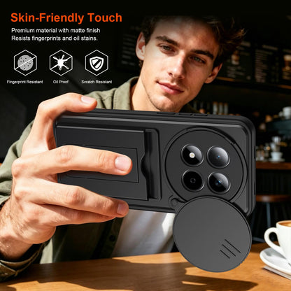For Redmi Note 15 4G / 5G Global 164mm Card Holder Series Sliding Lens Cover PC Hybrid TPU Phone Case - Black - EDA009708403D