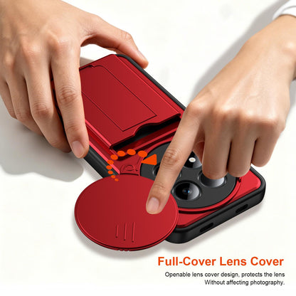 For Redmi Note 15 Pro+ 5G Global 163.3mm Card Holder Series Sliding Lens Cover PC Hybrid TPU Phone Case - Red - EDA009708406A