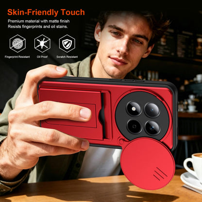 For Redmi Note 15 Pro+ 5G Global 163.3mm Card Holder Series Sliding Lens Cover PC Hybrid TPU Phone Case - Red - EDA009708406A