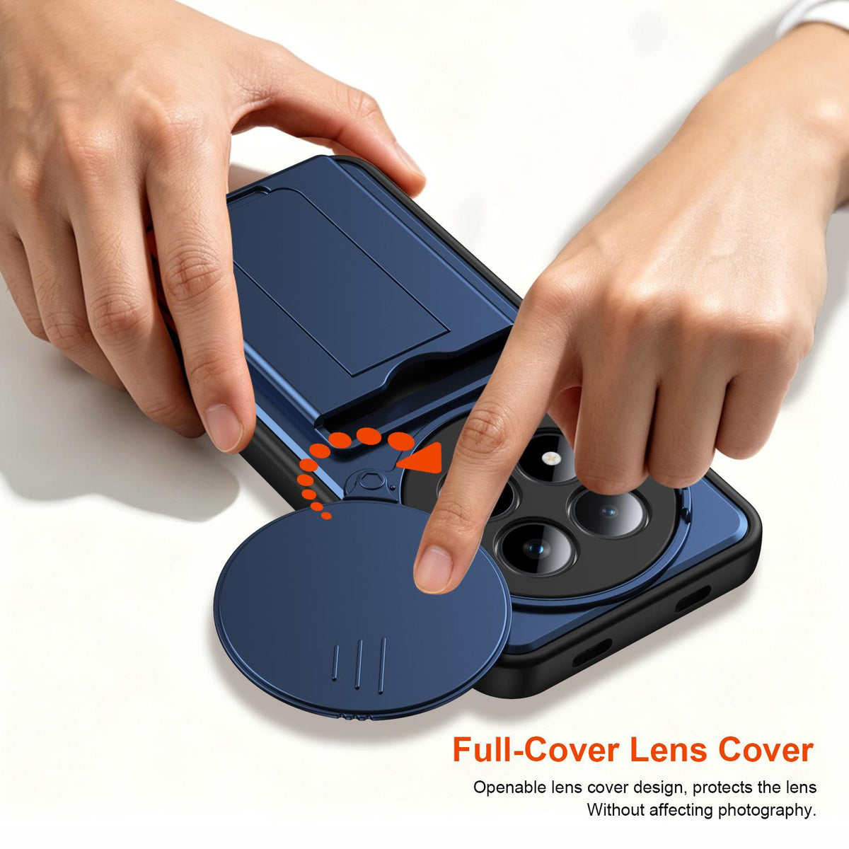 For Redmi Note 15 Pro+ 5G Global 163.3mm Card Holder Series Sliding Lens Cover PC Hybrid TPU Phone Case - Blue - EDA009708406B