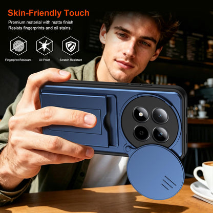 For Redmi Note 15 Pro+ 5G Global 163.3mm Card Holder Series Sliding Lens Cover PC Hybrid TPU Phone Case - Blue - EDA009708406B