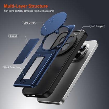 For Redmi Note 15 Pro+ 5G Global 163.3mm Card Holder Series Sliding Lens Cover PC Hybrid TPU Phone Case - Blue - EDA009708406B