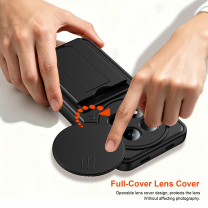 For Redmi Note 15 Pro+ 5G Global 163.3mm Card Holder Series Sliding Lens Cover PC Hybrid TPU Phone Case - Black - EDA009708406D