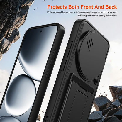 For Redmi Note 15 Pro+ 5G Global 163.3mm Card Holder Series Sliding Lens Cover PC Hybrid TPU Phone Case - Black - EDA009708406D