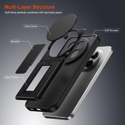 For Redmi Note 15 Pro+ 5G Global 163.3mm Card Holder Series Sliding Lens Cover PC Hybrid TPU Phone Case - Black - EDA009708406D