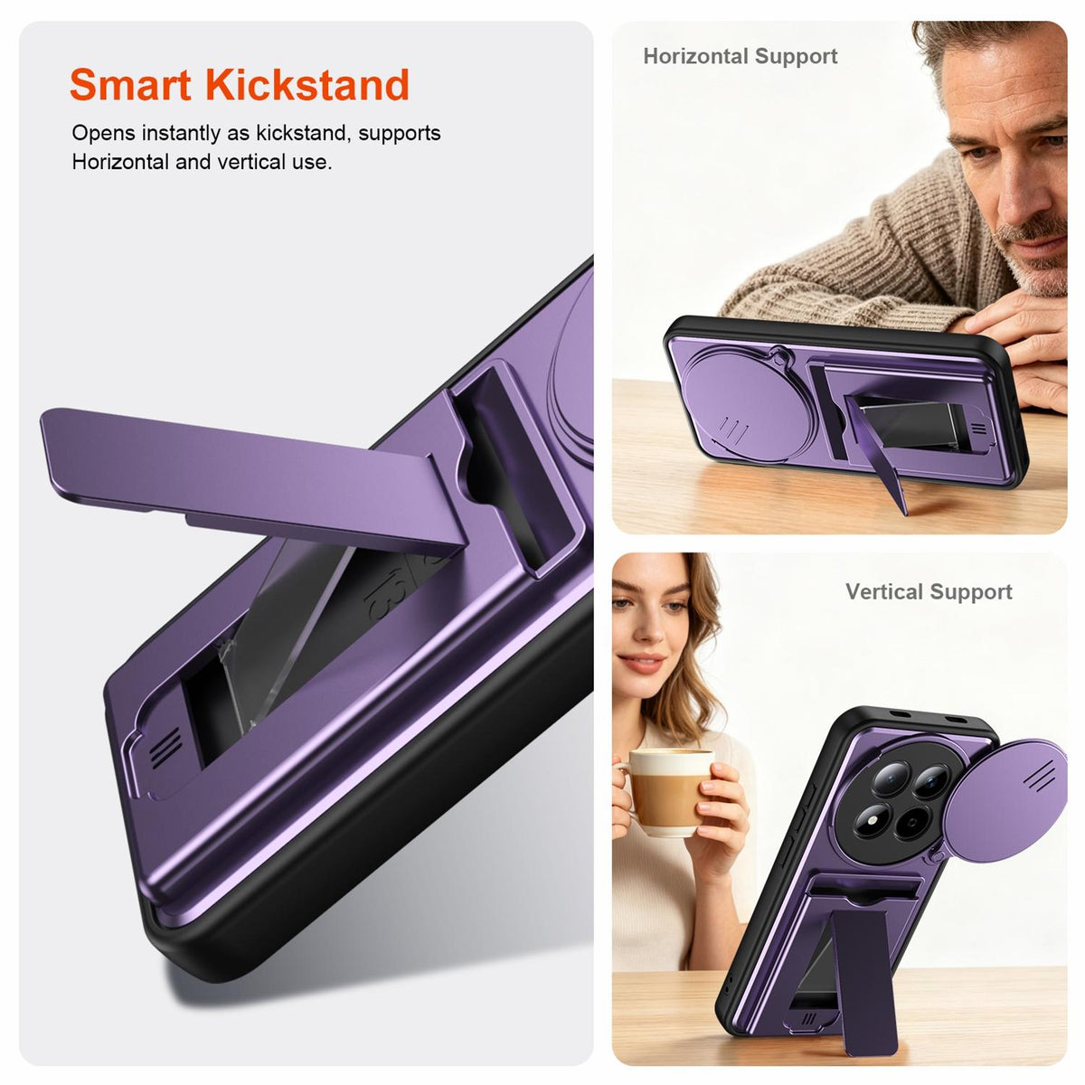For Redmi Note 15 Pro+ 5G Global 163.3mm Card Holder Series Sliding Lens Cover PC Hybrid TPU Phone Case - Purple - EDA009708406E