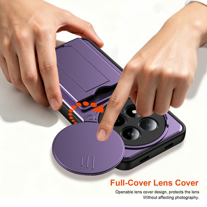 For Redmi Note 15 Pro+ 5G Global 163.3mm Card Holder Series Sliding Lens Cover PC Hybrid TPU Phone Case - Purple - EDA009708406E