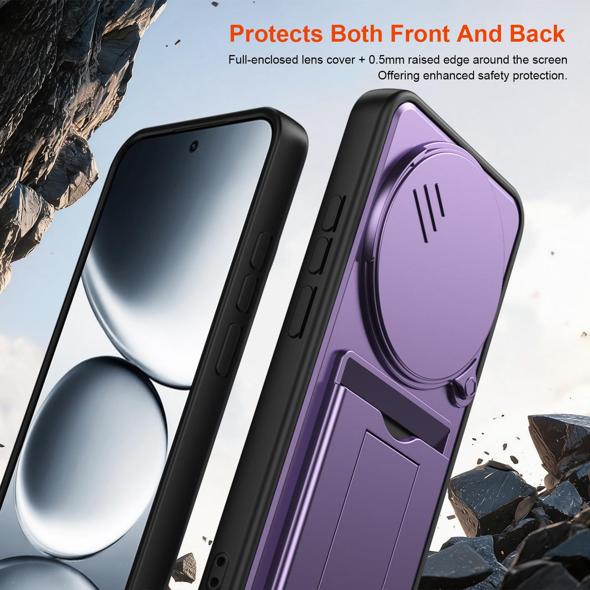 For Redmi Note 15 Pro+ 5G Global 163.3mm Card Holder Series Sliding Lens Cover PC Hybrid TPU Phone Case - Purple - EDA009708406E