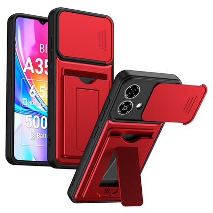 For ZTE Blade A35e 4G Card Holder Series Sliding Lens Cover PC Hybrid TPU Phone Case - Red - EDA009708601A