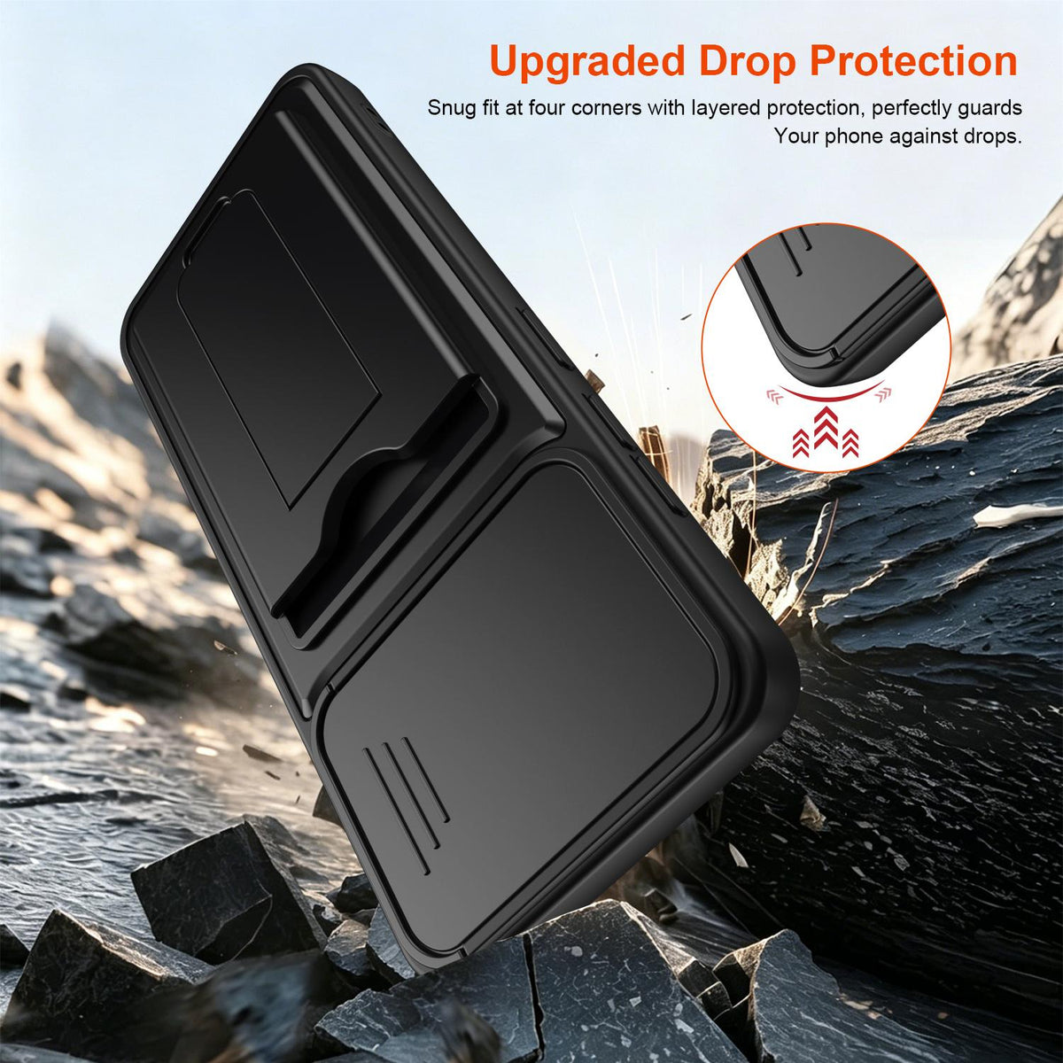 For ZTE Blade A35e 4G Card Holder Series Sliding Lens Cover PC Hybrid TPU Phone Case - Red - EDA009708601A