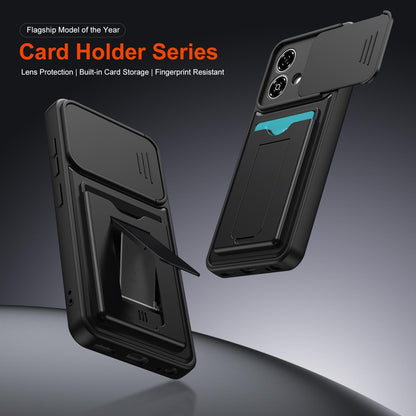 For ZTE Blade A35e 4G Card Holder Series Sliding Lens Cover PC Hybrid TPU Phone Case - Blue - EDA009708601B
