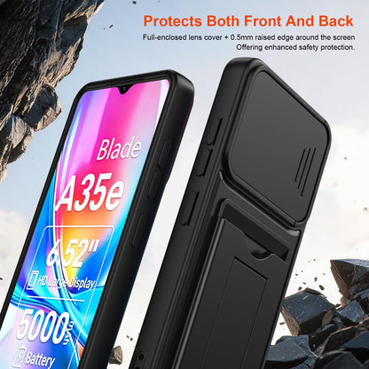 For ZTE Blade A35e 4G Card Holder Series Sliding Lens Cover PC Hybrid TPU Phone Case - Blue - EDA009708601B