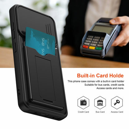 For ZTE Blade A35e 4G Card Holder Series Sliding Lens Cover PC Hybrid TPU Phone Case - Black - EDA009708601D