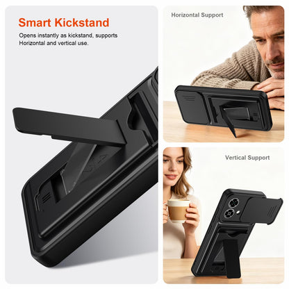 For ZTE Blade A35e 4G Card Holder Series Sliding Lens Cover PC Hybrid TPU Phone Case - Black - EDA009708601D