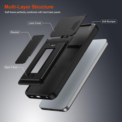 For ZTE Blade A35e 4G Card Holder Series Sliding Lens Cover PC Hybrid TPU Phone Case - Black - EDA009708601D