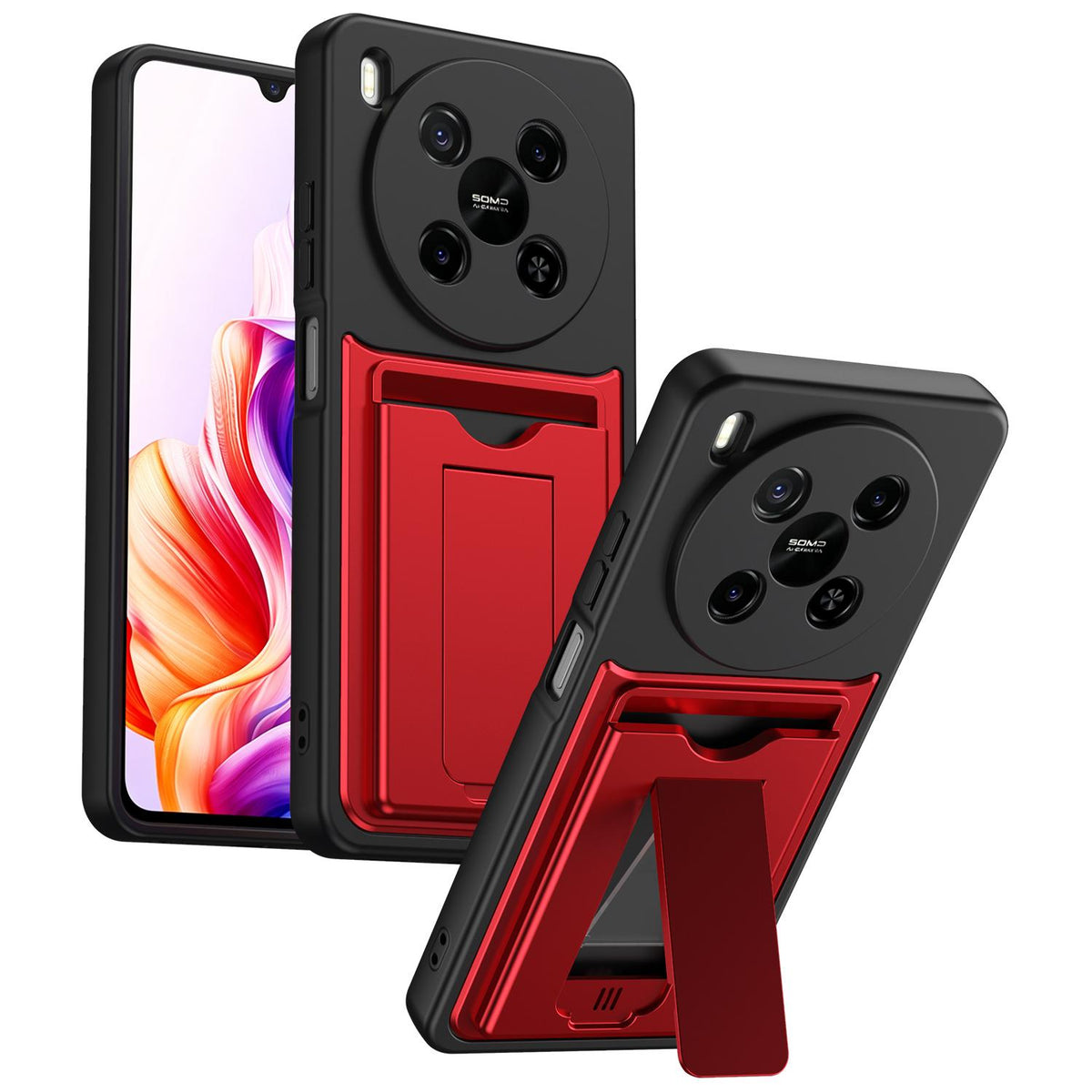 For ZTE Blade V70 Max Card Holder Series Sliding Lens Cover PC Hybrid TPU Phone Case - Red - EDA009708604A
