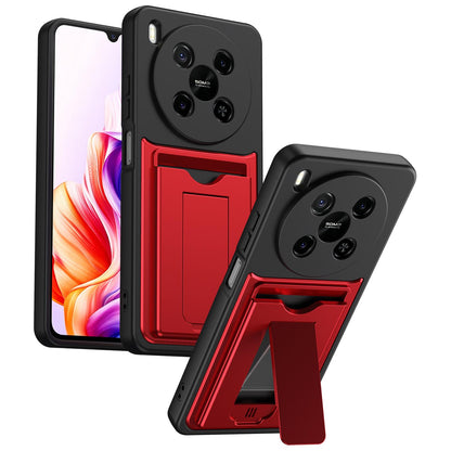 For ZTE Blade V70 Max Card Holder Series Sliding Lens Cover PC Hybrid TPU Phone Case - Red - EDA009708604A