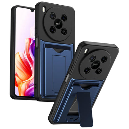 For ZTE Blade V70 Max Card Holder Series Sliding Lens Cover PC Hybrid TPU Phone Case - Blue - EDA009708604B