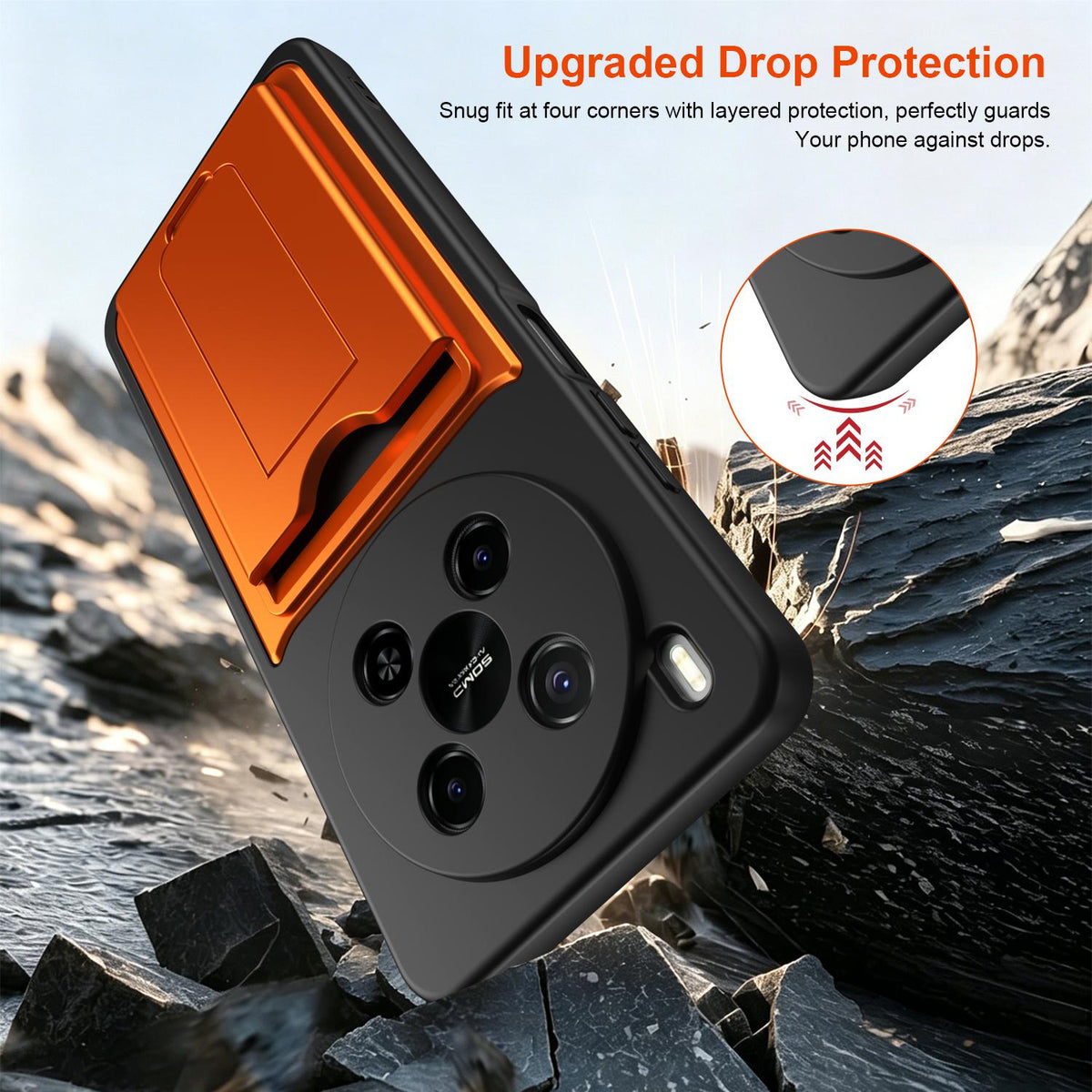 For ZTE Blade V70 Max Card Holder Series Sliding Lens Cover PC Hybrid TPU Phone Case - Blue - EDA009708604B