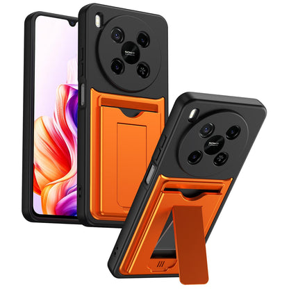 For ZTE Blade V70 Max Card Holder Series Sliding Lens Cover PC Hybrid TPU Phone Case - Orange - EDA009708604C