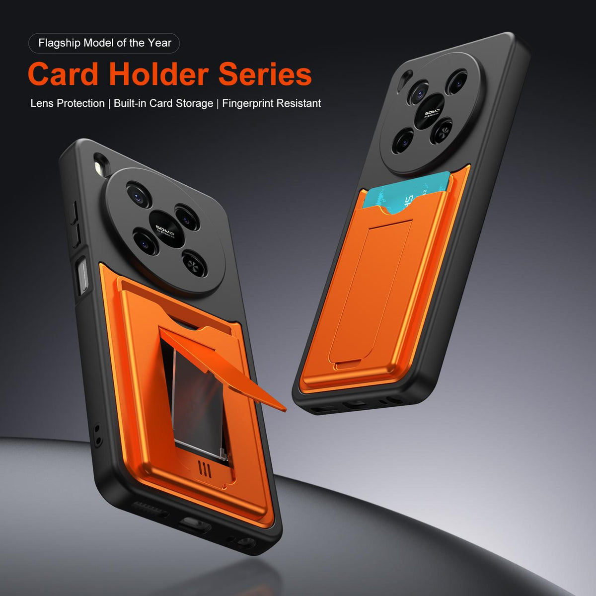 For ZTE Blade V70 Max Card Holder Series Sliding Lens Cover PC Hybrid TPU Phone Case - Orange - EDA009708604C