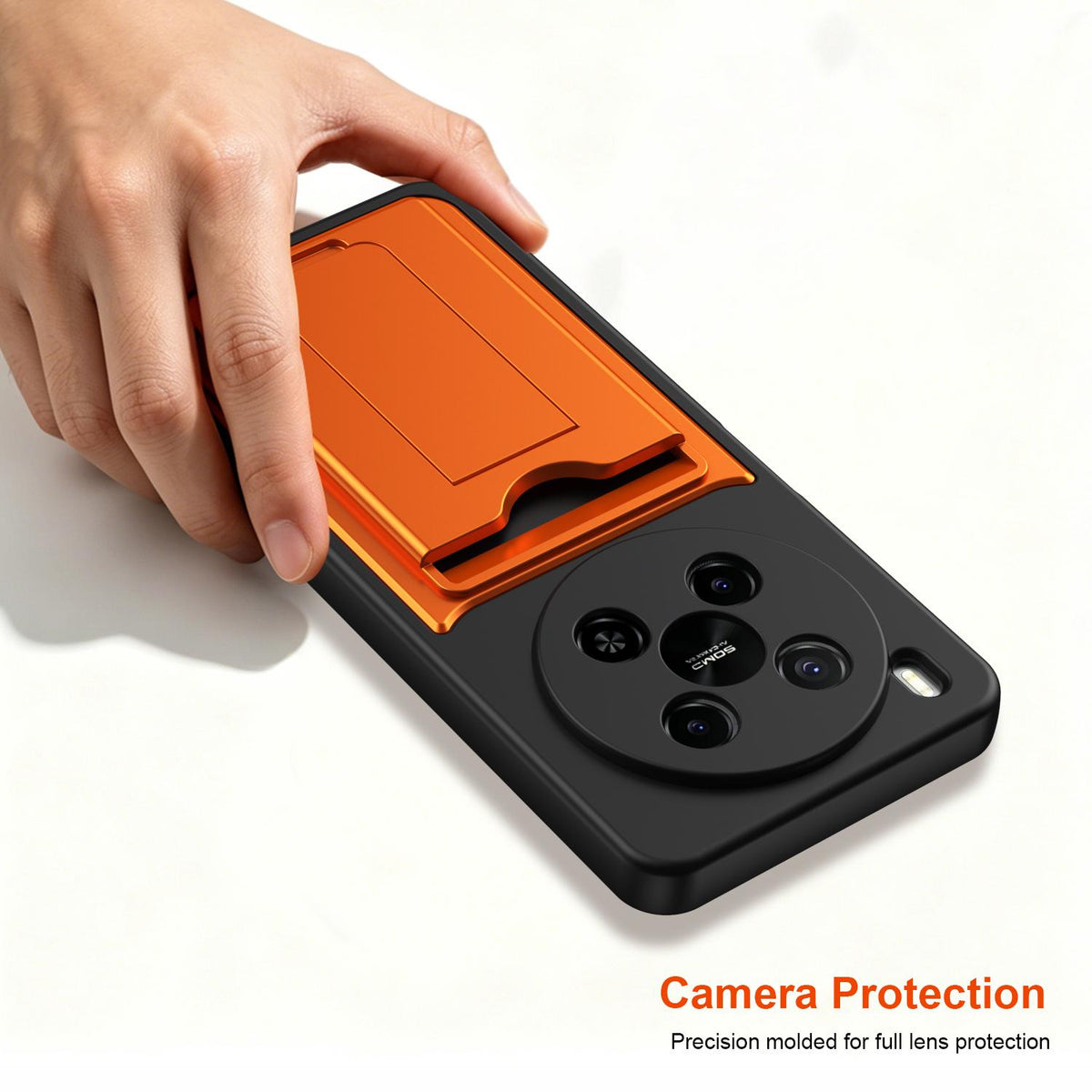 For ZTE Blade V70 Max Card Holder Series Sliding Lens Cover PC Hybrid TPU Phone Case - Orange - EDA009708604C
