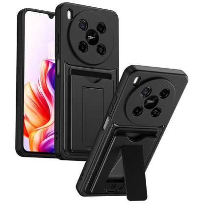 For ZTE Blade V70 Max Card Holder Series Sliding Lens Cover PC Hybrid TPU Phone Case - Black - EDA009708604D