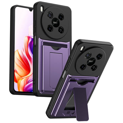 For ZTE Blade V70 Max Card Holder Series Sliding Lens Cover PC Hybrid TPU Phone Case - Purple - EDA009708604E