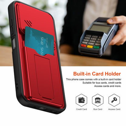 For ZTE Blade V80 / V80 Pro / V80 Design Card Holder Series Sliding Lens Cover PC Hybrid TPU Phone Case - Red - EDA009708605A