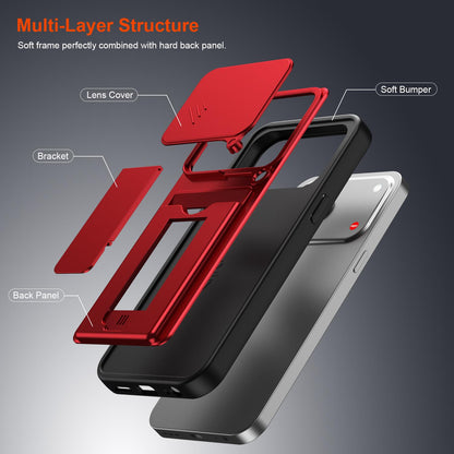 For ZTE Blade V80 / V80 Pro / V80 Design Card Holder Series Sliding Lens Cover PC Hybrid TPU Phone Case - Red - EDA009708605A