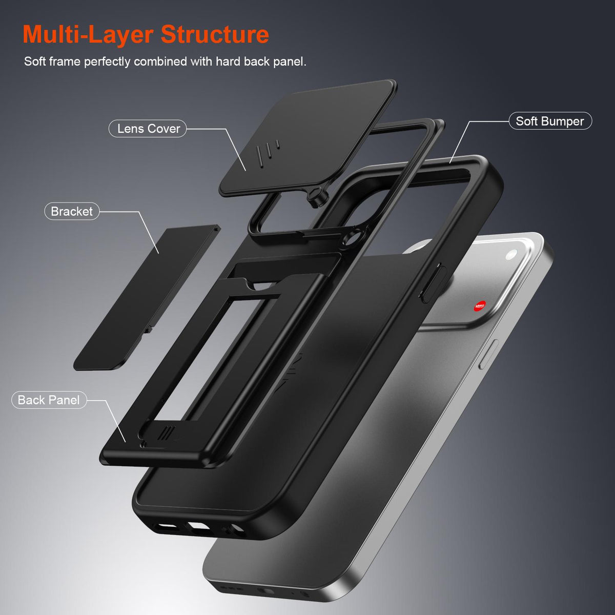 For ZTE Blade V80 / V80 Pro / V80 Design Card Holder Series Sliding Lens Cover PC Hybrid TPU Phone Case - Blue - EDA009708605B
