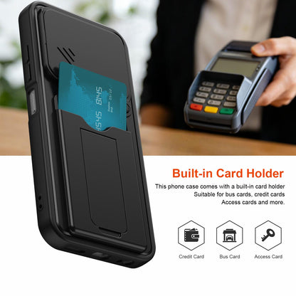 For ZTE Blade V80 / V80 Pro / V80 Design Card Holder Series Sliding Lens Cover PC Hybrid TPU Phone Case - Black - EDA009708605D