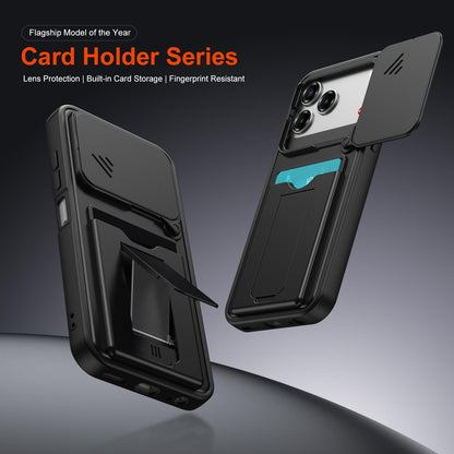 For ZTE Blade V80 / V80 Pro / V80 Design Card Holder Series Sliding Lens Cover PC Hybrid TPU Phone Case - Purple - EDA009708605E