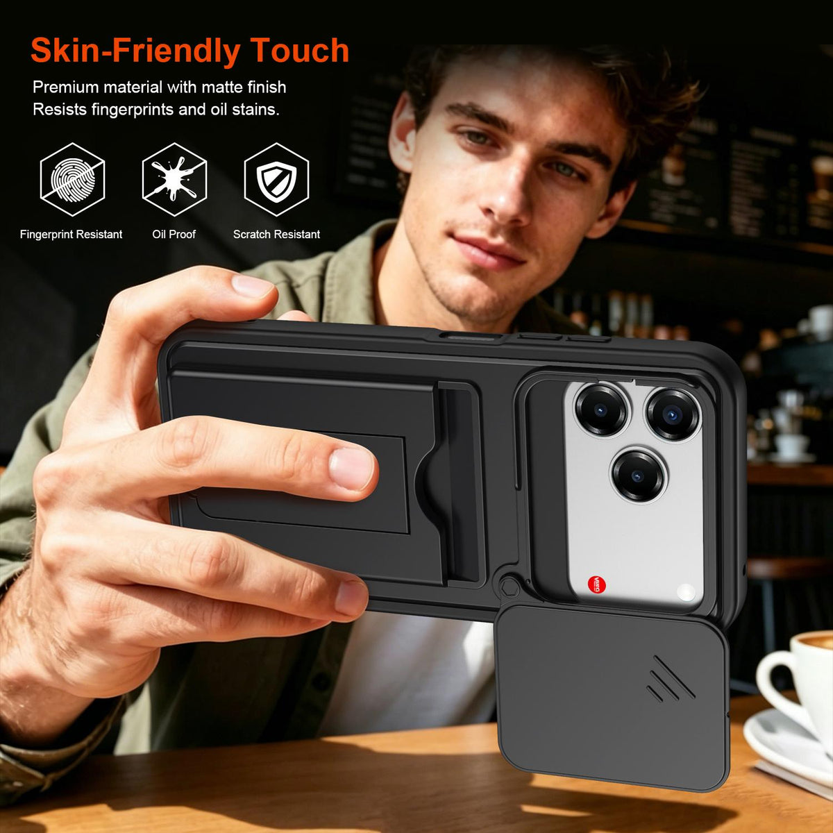 For ZTE Blade V80 / V80 Pro / V80 Design Card Holder Series Sliding Lens Cover PC Hybrid TPU Phone Case - Purple - EDA009708605E