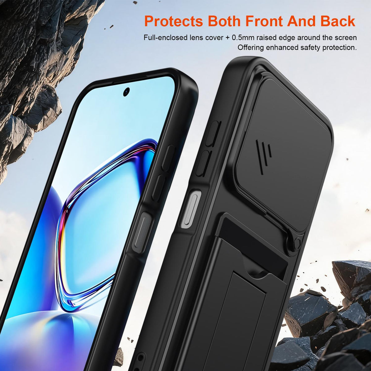 For ZTE Blade V80 / V80 Pro / V80 Design Card Holder Series Sliding Lens Cover PC Hybrid TPU Phone Case - Purple - EDA009708605E