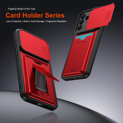 For ZTE Blade V80 Max Card Holder Series Sliding Lens Cover PC Hybrid TPU Phone Case - Red - EDA009708606A