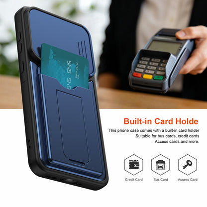 For ZTE Blade V80 Max Card Holder Series Sliding Lens Cover PC Hybrid TPU Phone Case - Blue - EDA009708606B
