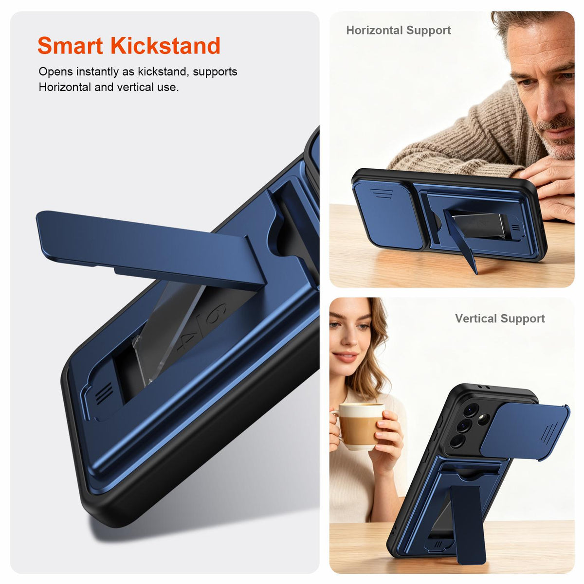 For ZTE Blade V80 Max Card Holder Series Sliding Lens Cover PC Hybrid TPU Phone Case - Blue - EDA009708606B