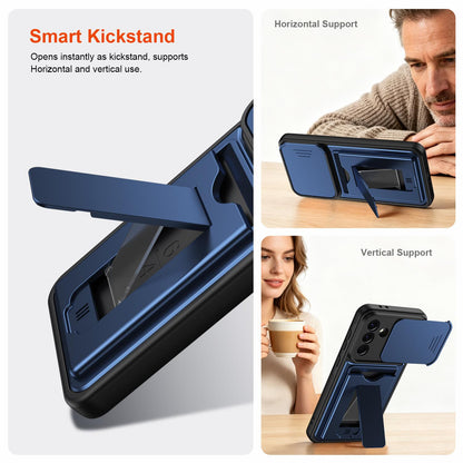 For ZTE Blade V80 Max Card Holder Series Sliding Lens Cover PC Hybrid TPU Phone Case - Blue - EDA009708606B