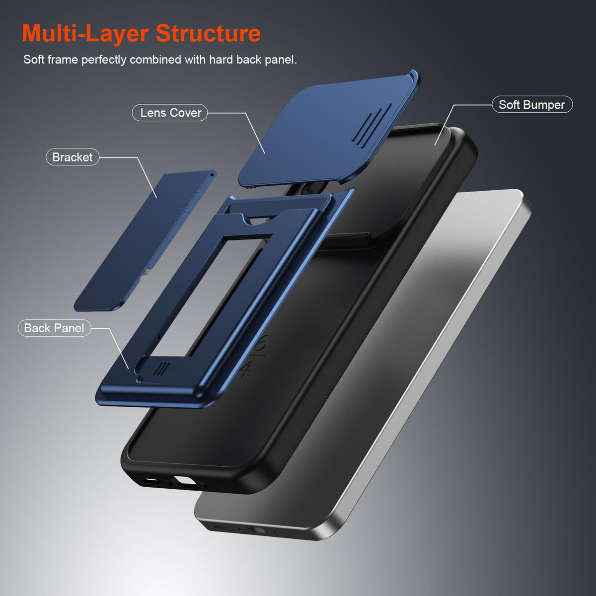 For ZTE Blade V80 Max Card Holder Series Sliding Lens Cover PC Hybrid TPU Phone Case - Blue - EDA009708606B