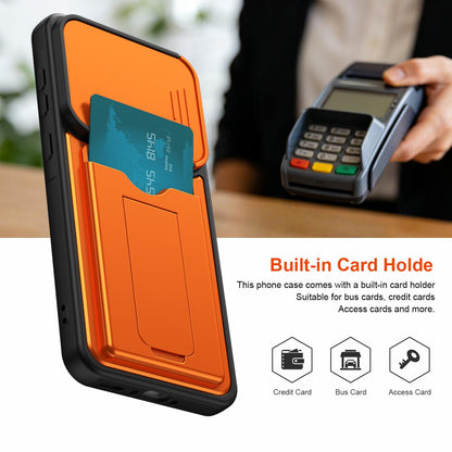 For ZTE Blade V80 Max Card Holder Series Sliding Lens Cover PC Hybrid TPU Phone Case - Orange - EDA009708606C
