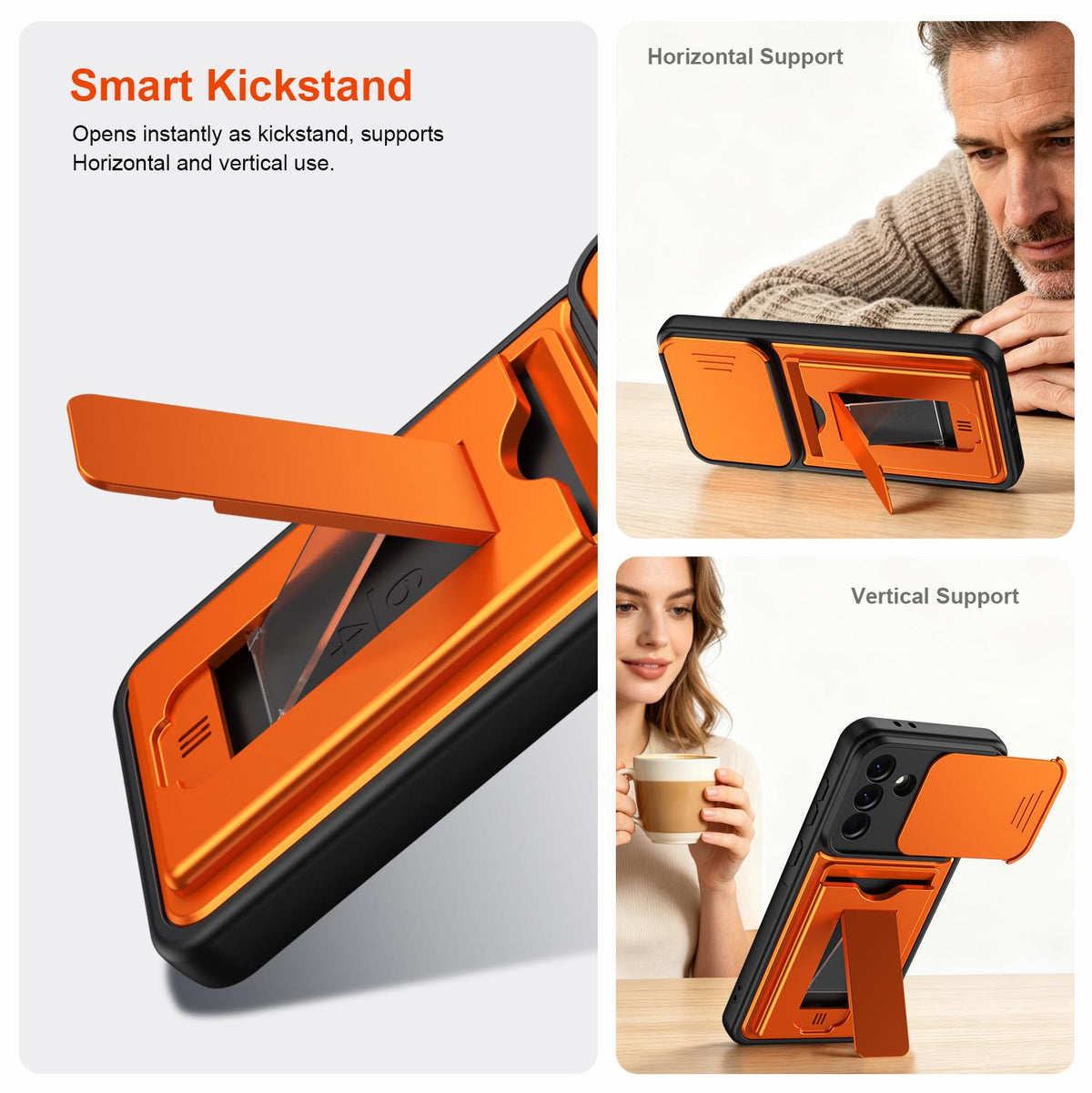 For ZTE Blade V80 Max Card Holder Series Sliding Lens Cover PC Hybrid TPU Phone Case - Orange - EDA009708606C