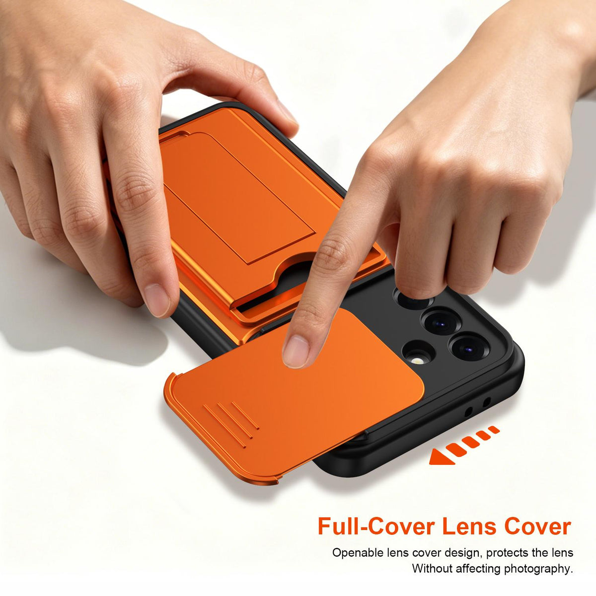 For ZTE Blade V80 Max Card Holder Series Sliding Lens Cover PC Hybrid TPU Phone Case - Orange - EDA009708606C