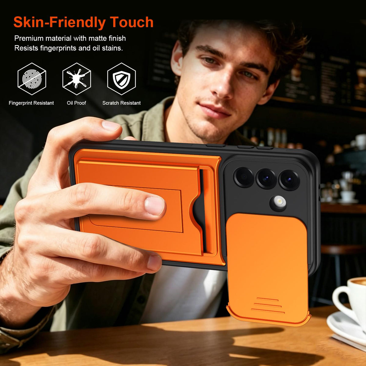 For ZTE Blade V80 Max Card Holder Series Sliding Lens Cover PC Hybrid TPU Phone Case - Orange - EDA009708606C