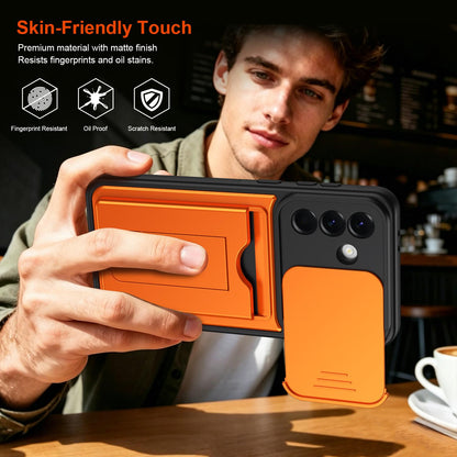 For ZTE Blade V80 Max Card Holder Series Sliding Lens Cover PC Hybrid TPU Phone Case - Orange - EDA009708606C